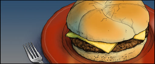 Death By Cheeseburger, a history of the food by Cheeseburger Brown - illustration by Matthew Hemming