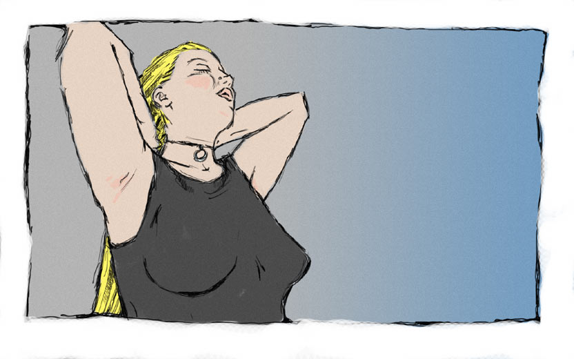 17 Drawings: Illustration 7: Astra my Wife Fixing Her Hair, Appearing Boobalicious