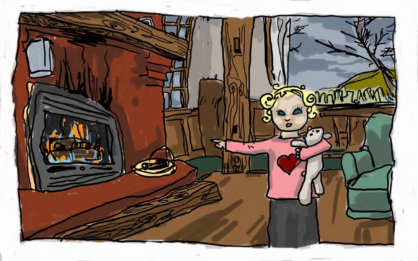 17 Drawings: Illustration 13: Toddler Ingrid Says the Fireplace is Hot