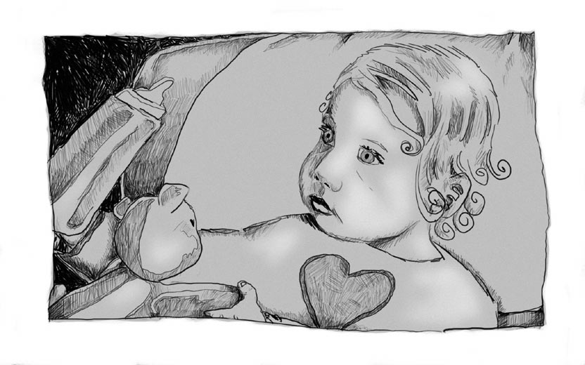 17 Drawings: Illustration 11: Ingrid as Young Girl Drinking Her Bottle of Milk