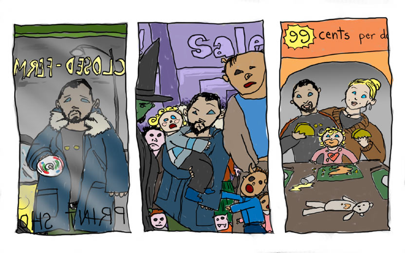 17 Drawings: Illustration 9: Shopping at the Mall and Buying Fast Food Tacos