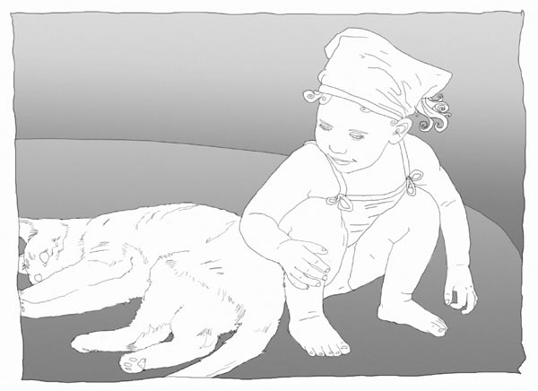 Goodbye to Kitty: Illustration 6: Clem the Cat and Ingrid as a Young Girl, Saying Goodbye