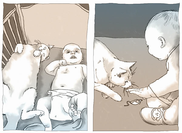 Goodbye to Kitty: Illustration 8: Clem the Cat in the Crib with Baby Ingrid